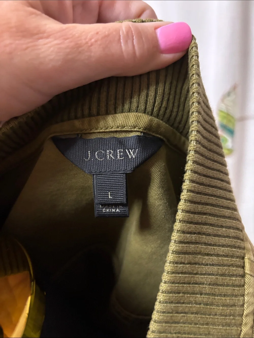 J. Crew Olive Bomber Jacket with Hem Ties
